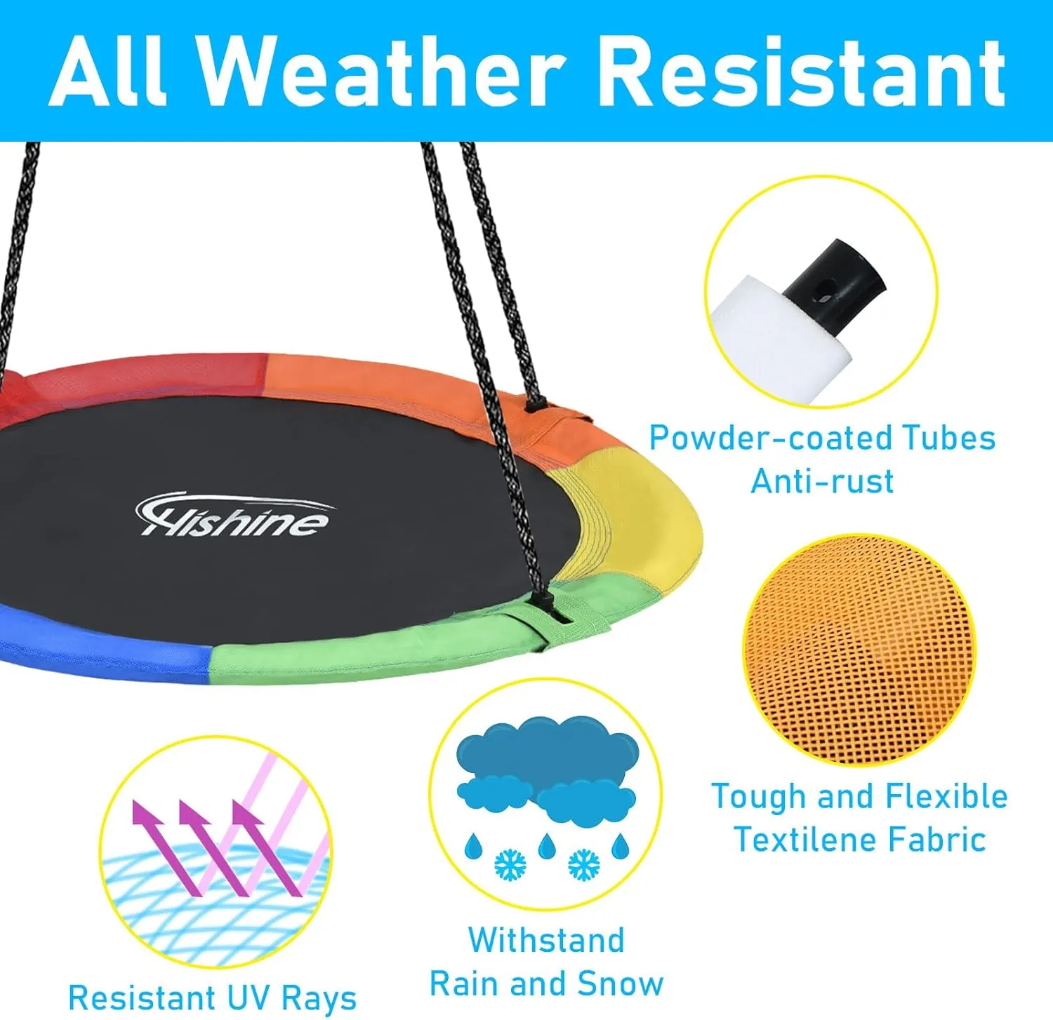 43 inch Saucer Tree Swing for Kids,Durable Textilene Round Swing Heavy Duty, Waterproof and All-Weather Resistant,Swivel,Adjustable Strong Ropes,Easy to Install,Outdoor Playground Backyard