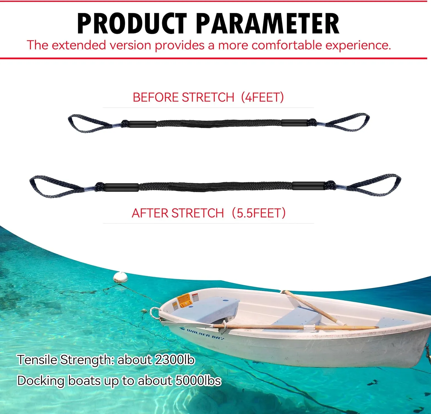 4ft Bungee Dock Lines for Boat 2 Pack – Tangle-Free Shock Absorbing Mooring Ropes for Boat, Jet Ski, Pontoon, Kayak (Black)