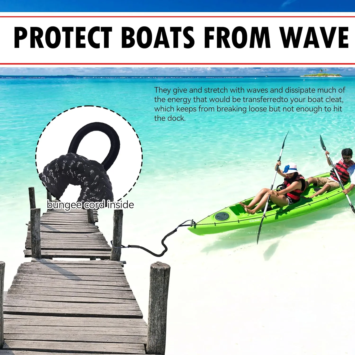 4ft Bungee Dock Lines for Boat 2 Pack – Tangle-Free Shock Absorbing Mooring Ropes for Boat, Jet Ski, Pontoon, Kayak (Black)