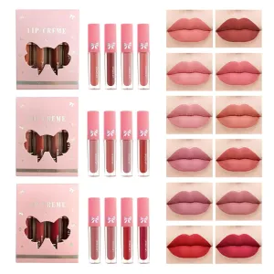 4Pcs Velvet Matte Lip Gloss Set, Moisturizing Waterproof Nude Lipgloss Lip Tint, Long Lasting Lip Gloss with Rich Varied Colors, Smooth Liquid Lipstick Kit, 3ml*4
