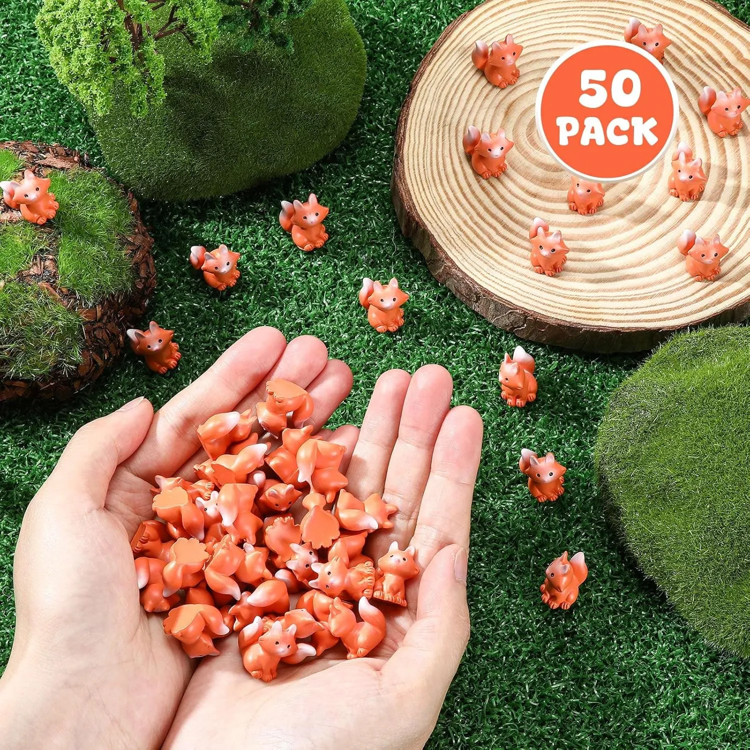 50 Pcs Mini Resin Animal Miniature Figurines Bulk Adorable Garden Accessories for Micro Landscape Ornaments Home Decor Bookcase Living Room Scenes Kit (Fox Style)