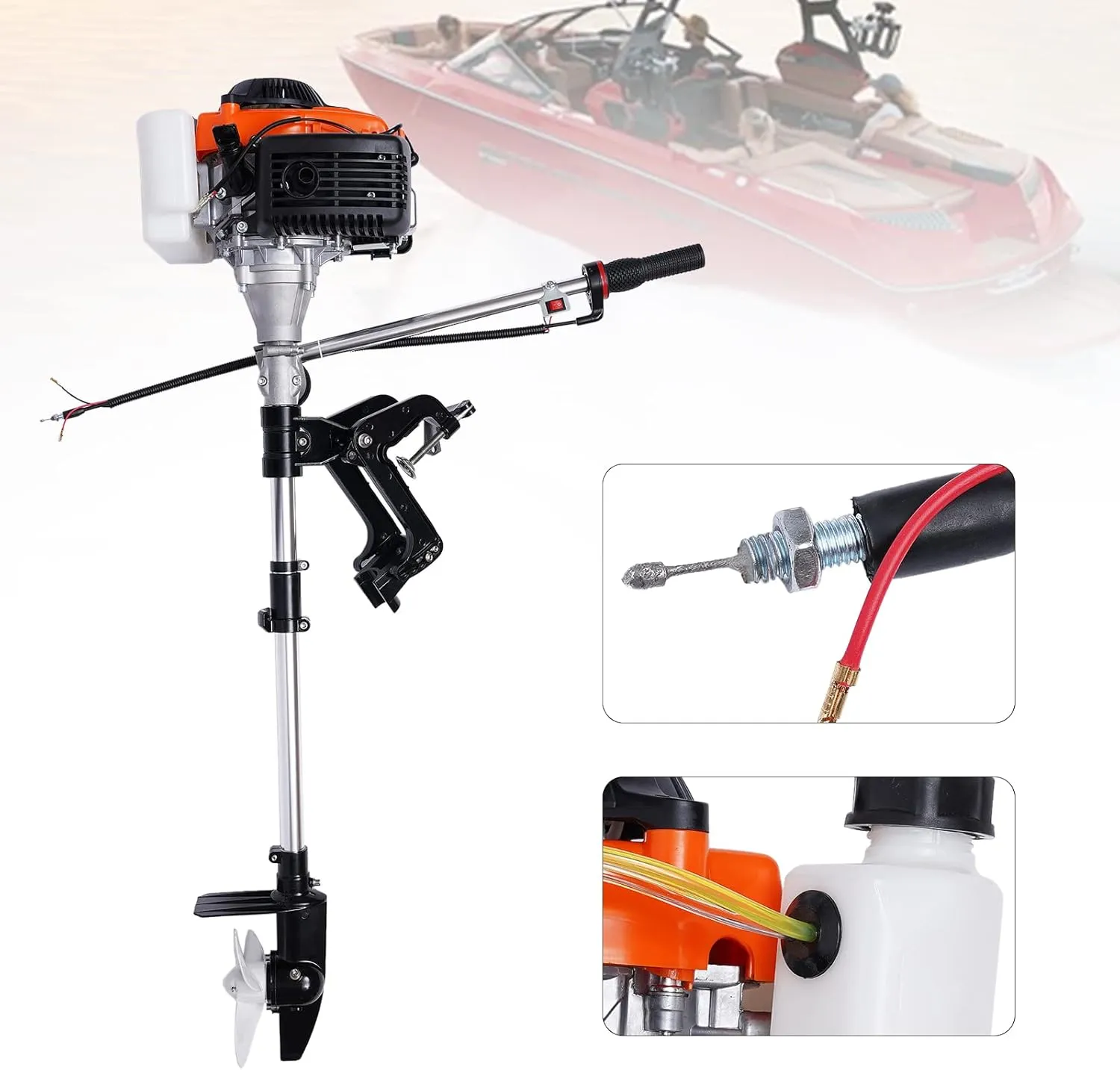 52CC Heavy Duty Outboard Motor with Air Cooling CDI System - Outboard Fishing Boat Motor Engine for Inflatable Boat Kayak Canoe Sailboat (4 Stroke - 4HP - Style 1)