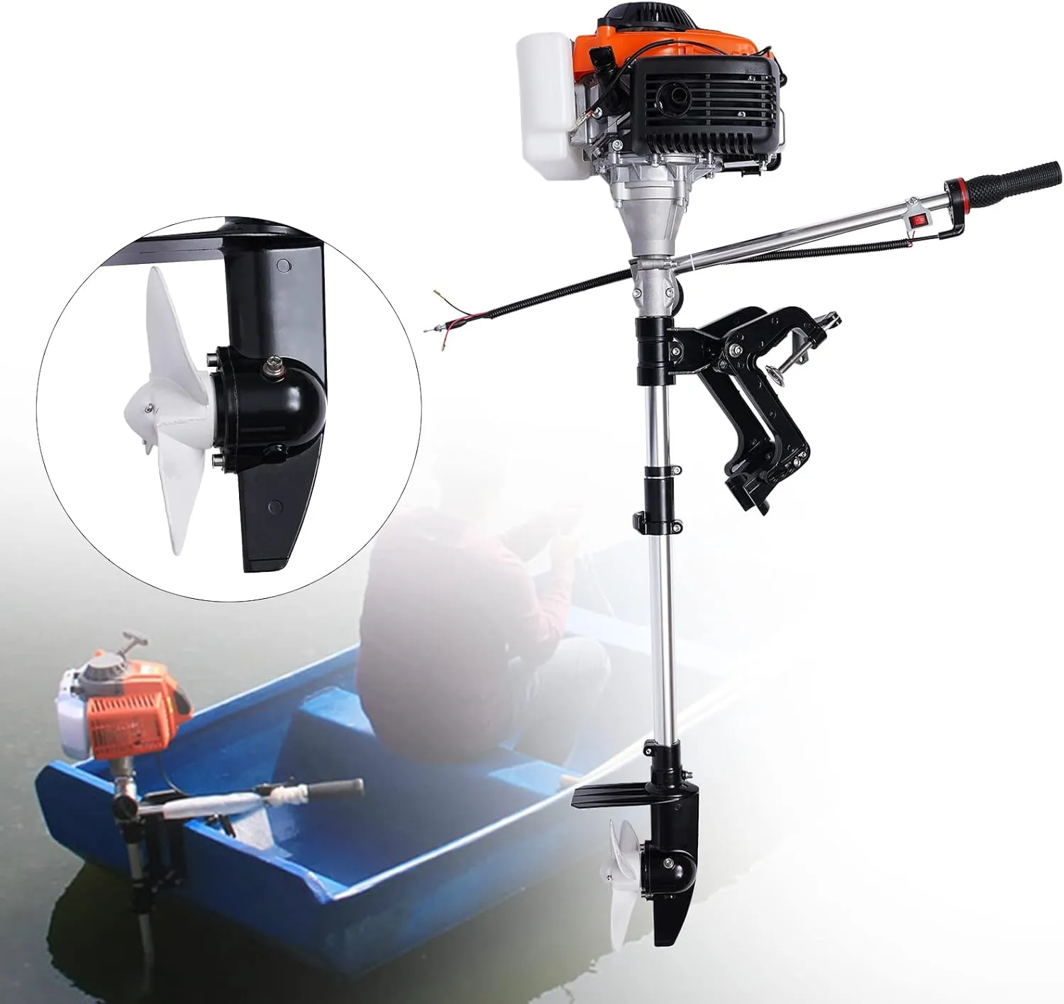 52CC Heavy Duty Outboard Motor with Air Cooling CDI System - Outboard Fishing Boat Motor Engine for Inflatable Boat Kayak Canoe Sailboat (4 Stroke - 4HP - Style 1)