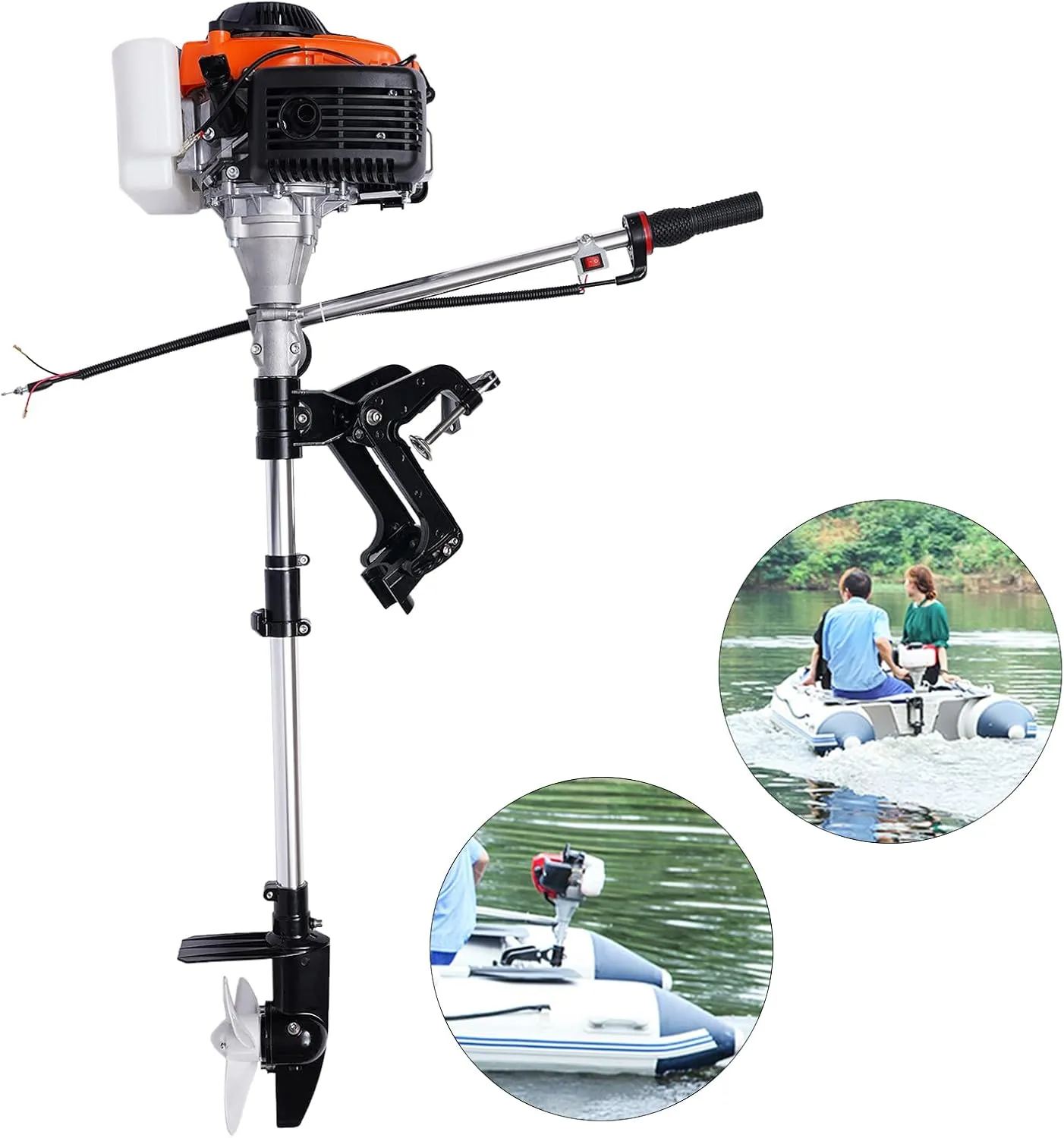 52CC Heavy Duty Outboard Motor with Air Cooling CDI System - Outboard Fishing Boat Motor Engine for Inflatable Boat Kayak Canoe Sailboat (4 Stroke - 4HP - Style 1)