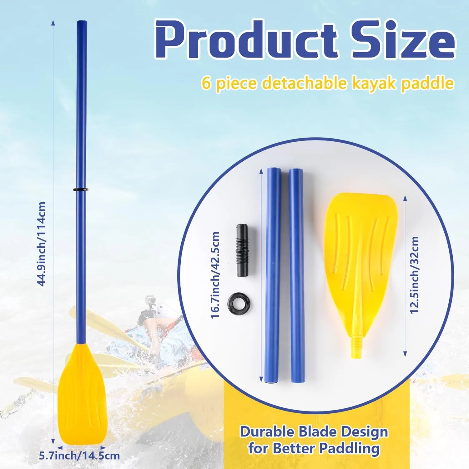 6 Pcs Boat Oars Kayak Paddles PVC Detachable Canoe Paddle, Ribbed French Oar for Inflatable Boat Water Marine Sports Rubber Dinghy