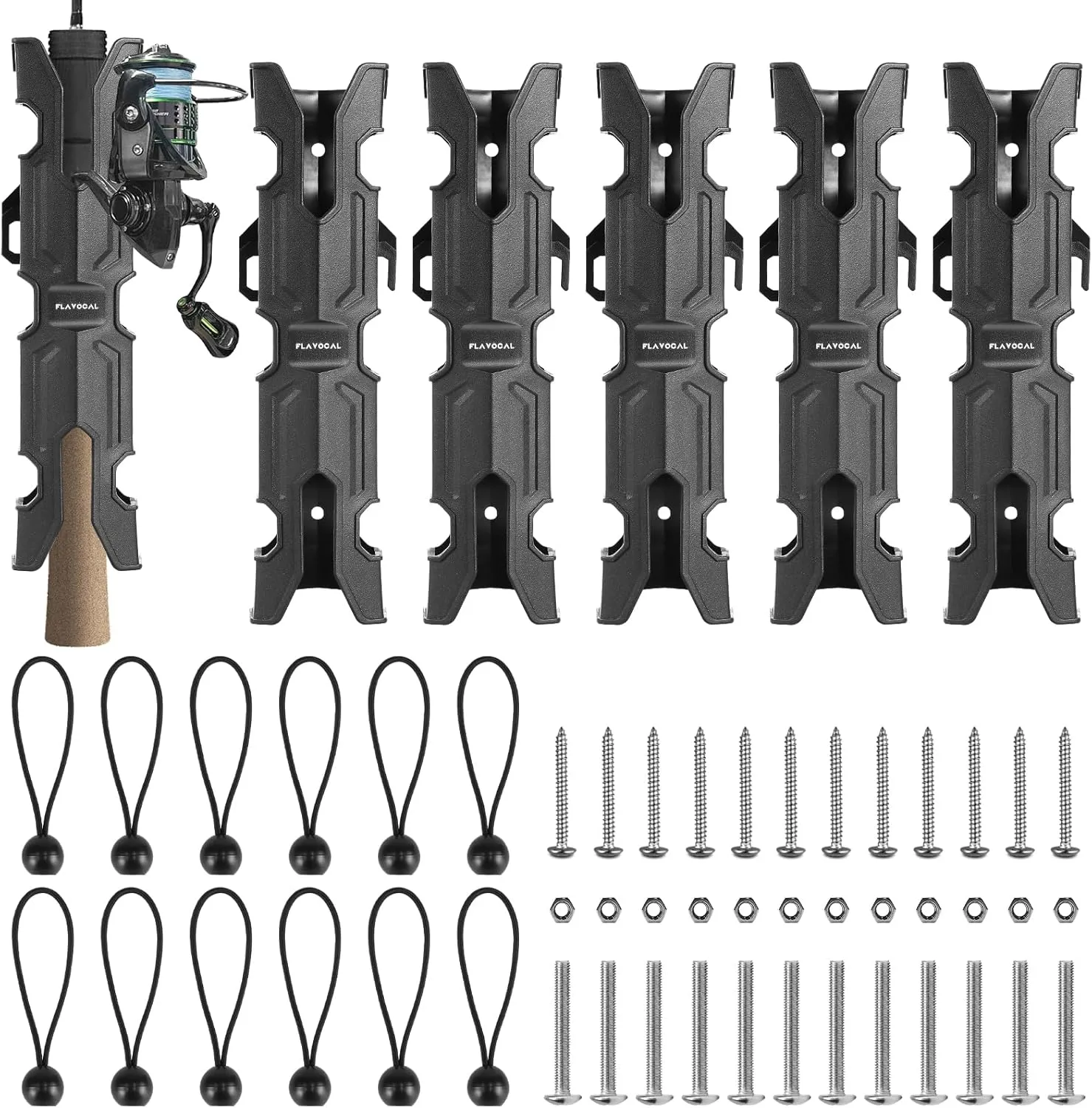 6 Pcs Mecha Boats Fishing Rod Holders,Wall Mounted Fishing Rod Holder Bracket Tube for Kayak with Screws,Ball Bungee Cords,Fishing Rod Storage Tubes for Boats,Cooler,Kayak,Crate,Garage,Trailer,Truck