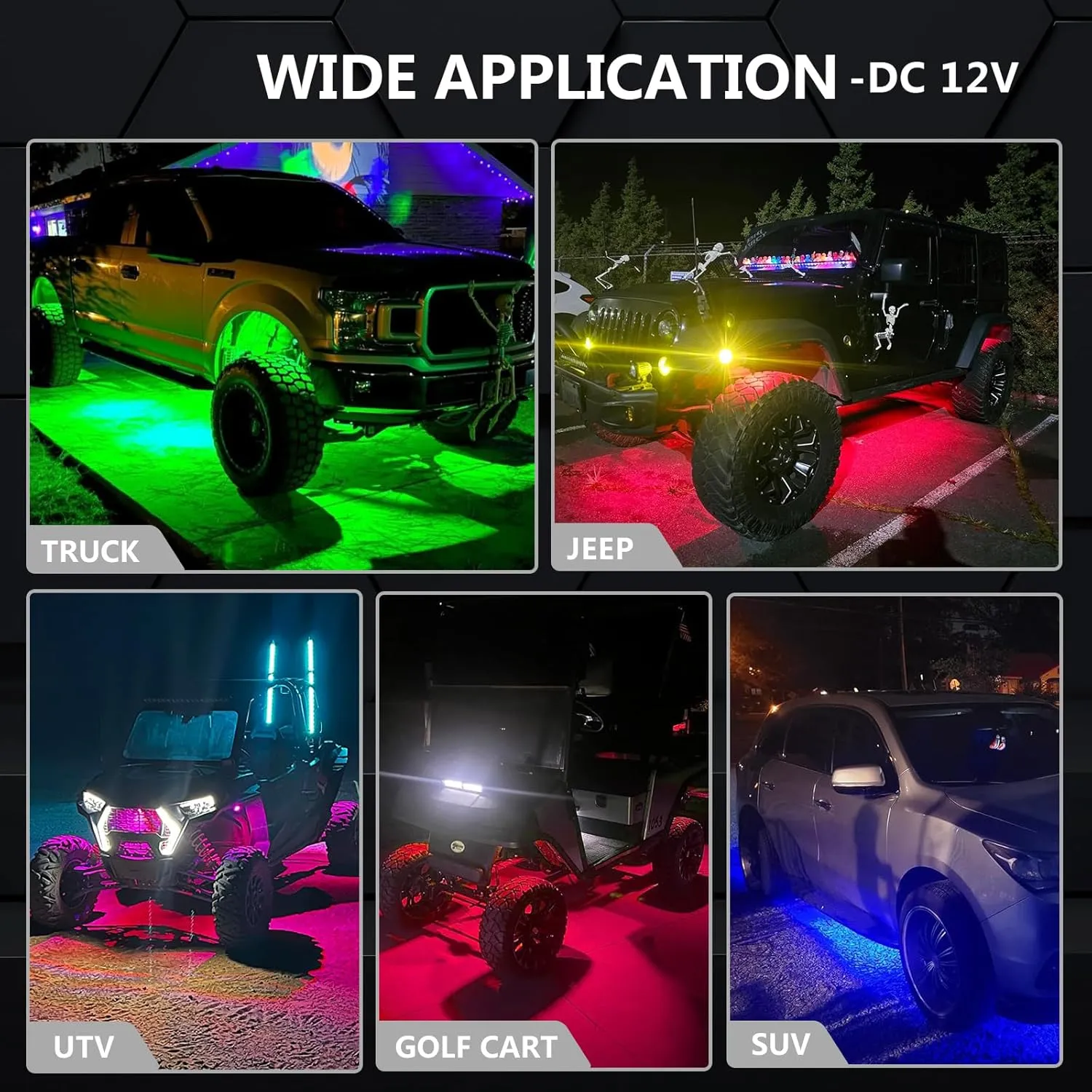 6 Pods RGB LED Rock Lights with Dual Zone Brake, Waterproof Multicolor Underglow Lights Kit for ATV UTV Golf Cart Trucks RZR SXS, Neon Underbody Light with App Remote Control Flashing Music Sync 12V