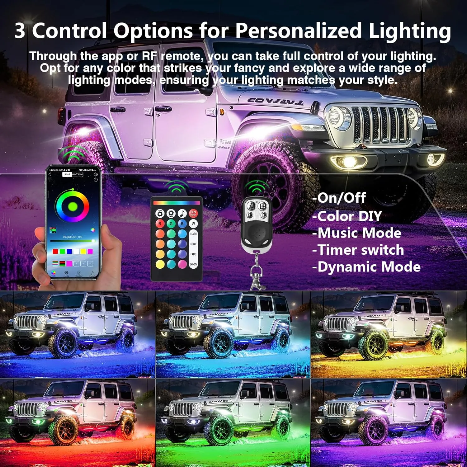 6 Pods RGB LED Rock Lights with Dual Zone Brake, Waterproof Multicolor Underglow Lights Kit for ATV UTV Golf Cart Trucks RZR SXS, Neon Underbody Light with App Remote Control Flashing Music Sync 12V