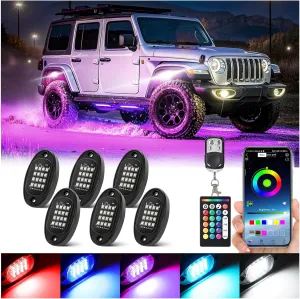 6 Pods RGB LED Rock Lights with Dual Zone Brake, Waterproof Multicolor Underglow Lights Kit for ATV UTV Golf Cart Trucks RZR SXS, Neon Underbody Light with App Remote Control Flashing Music Sync 12V