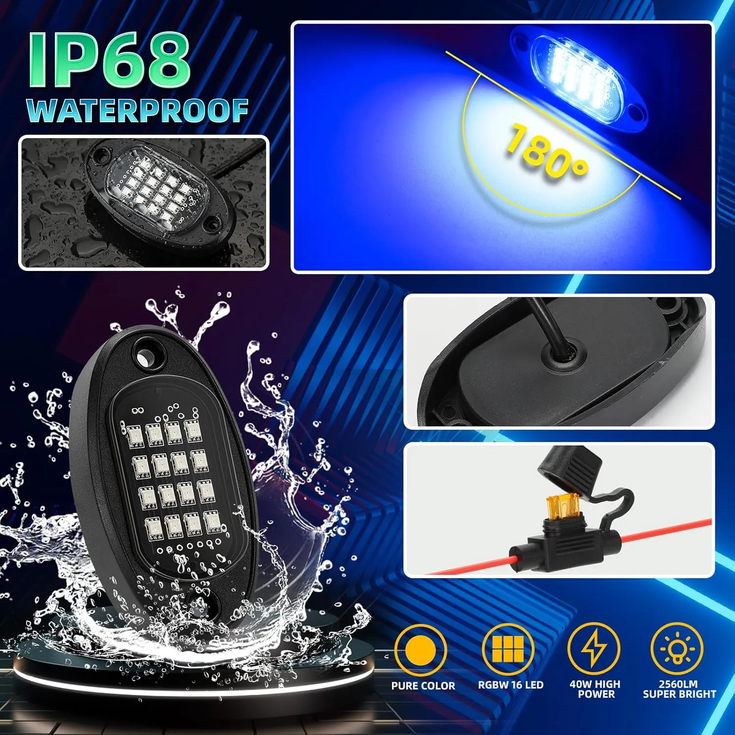 6 Pods RGB LED Rock Lights with Dual Zone Brake, Waterproof Multicolor Underglow Lights Kit for ATV UTV Golf Cart Trucks RZR SXS, Neon Underbody Light with App Remote Control Flashing Music Sync 12V