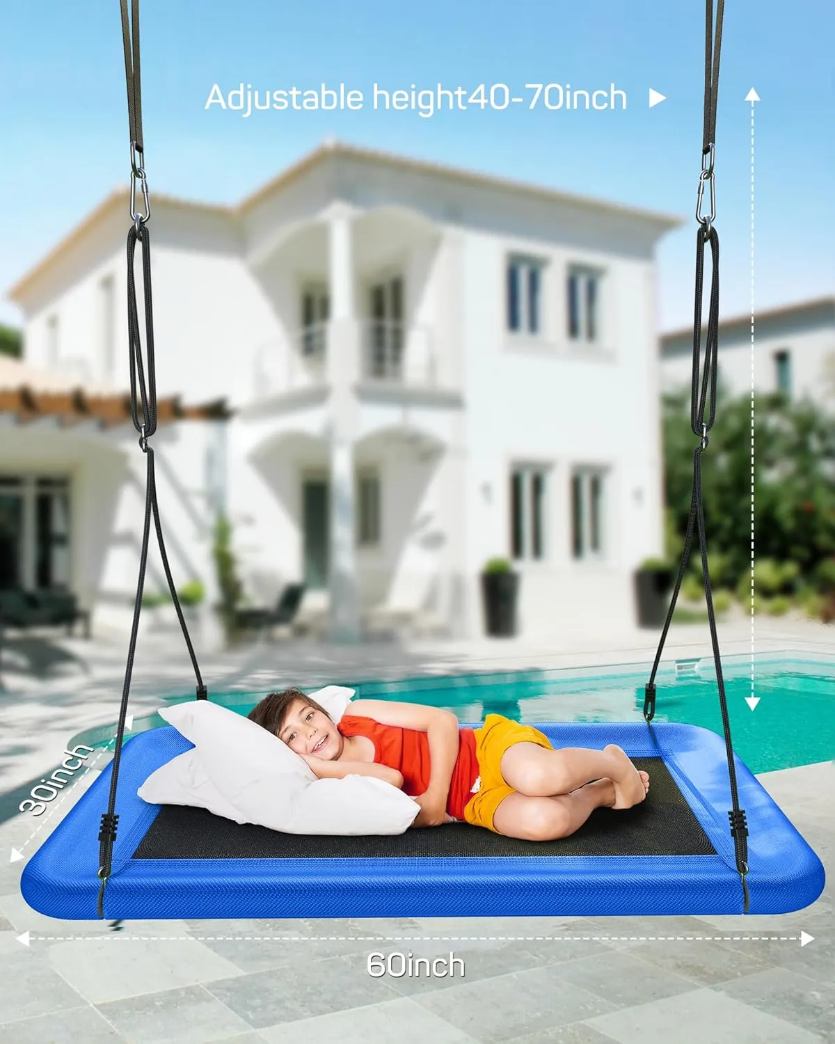 60" Tree Swing for Kids and Adults, 700lbs Capacity, Waterproof Rectangle Platform Swing with Adjustable Straps for Outdoor & Indoor Use - Blue