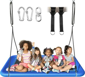 60" Tree Swing for Kids and Adults, 700lbs Capacity, Waterproof Rectangle Platform Swing with Adjustable Straps for Outdoor & Indoor Use - Blue