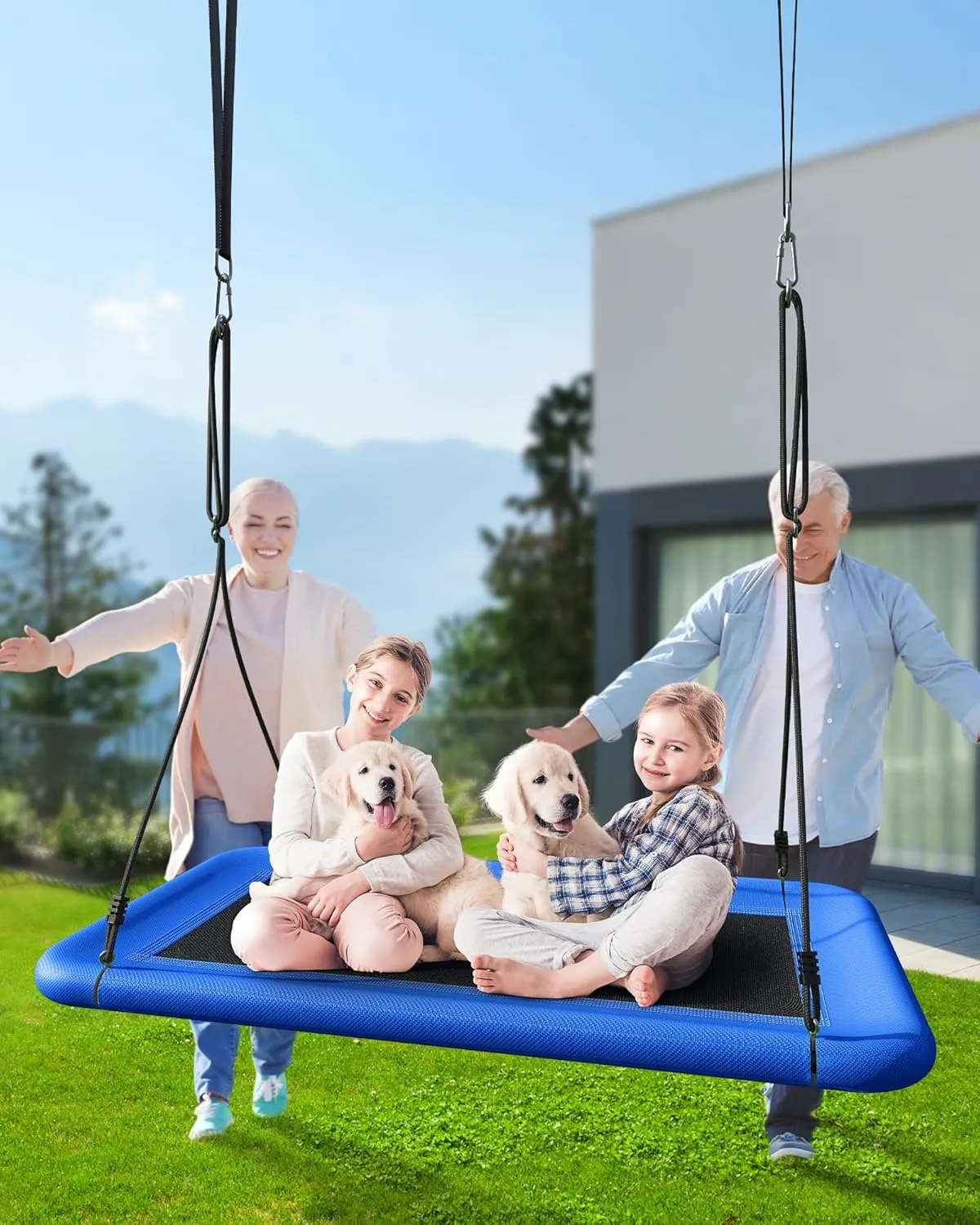 60" Tree Swing for Kids and Adults, 700lbs Capacity, Waterproof Rectangle Platform Swing with Adjustable Straps for Outdoor & Indoor Use - Blue