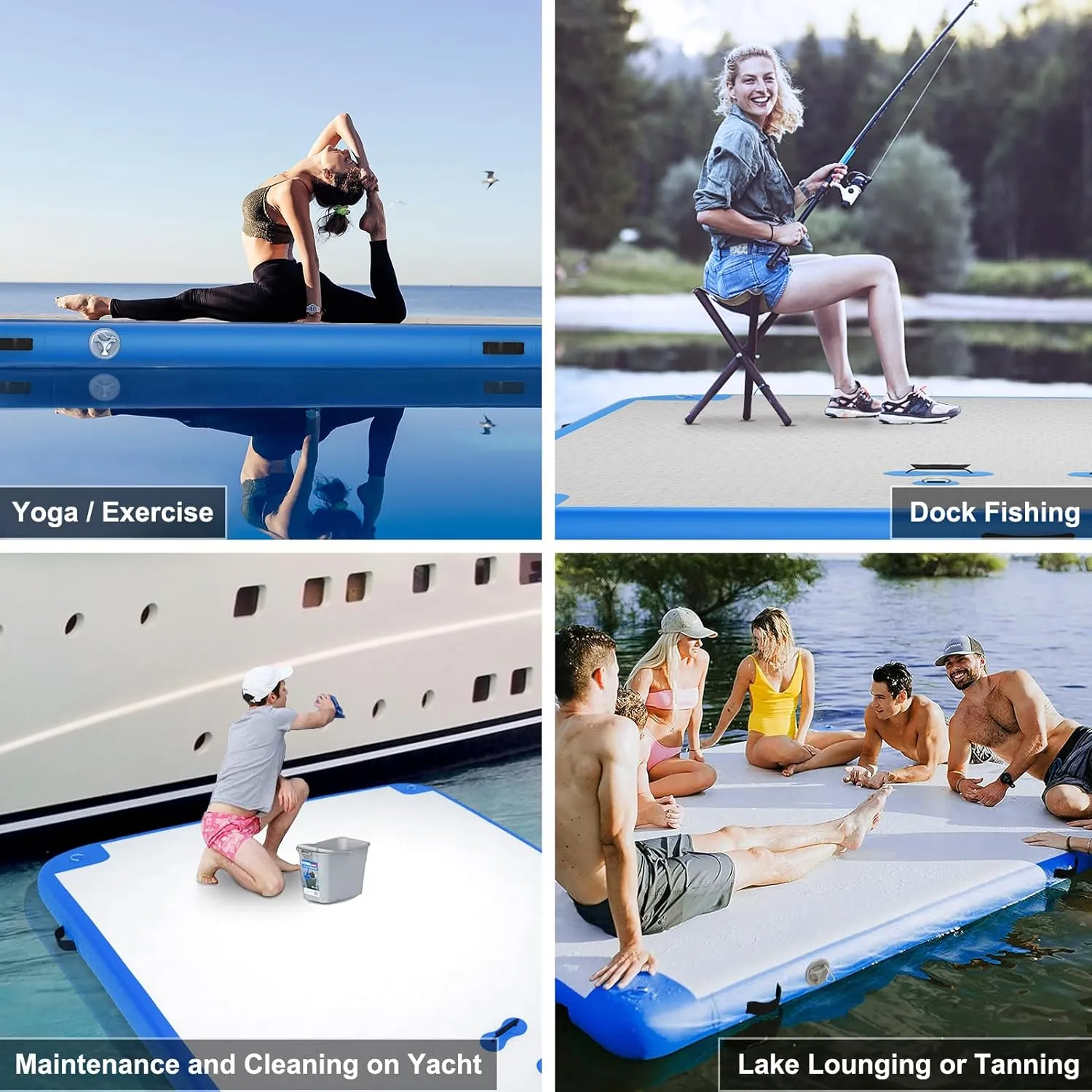 6ft/8ft/10ft/12ft Floating Dock Water Platform, Multi-People Inflatable Floating Mat, Dock Platform for Lake/Boats/Island/Swimming Pool