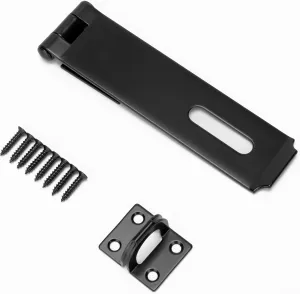 7-1/2 Inch Hasp Latch Heavy Duty Shed Door Latch Barn Door Lock, Padlock Latch Hasp for Shed Fence Gate Barn Door Drawer, Black Finish, 1 Pack