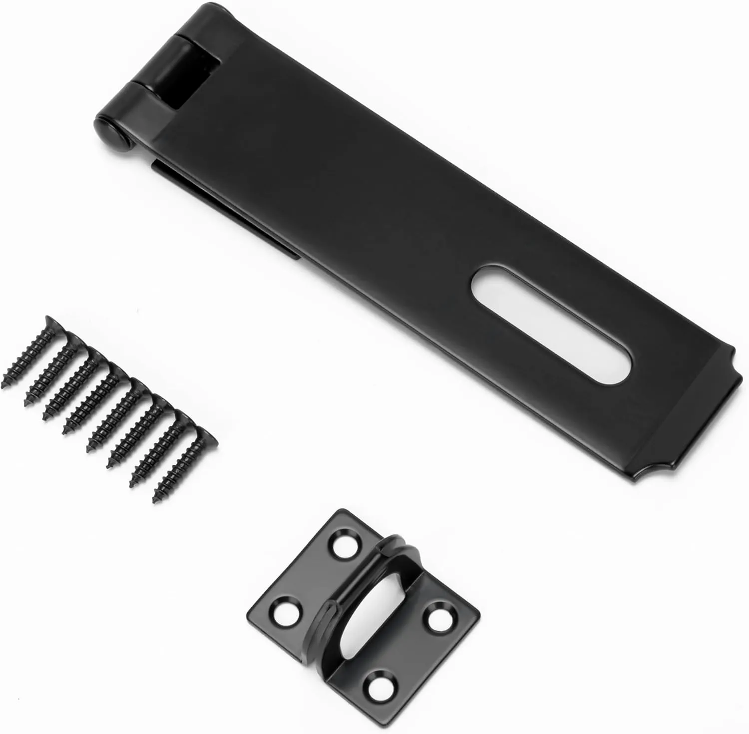 7-1/2 Inch Hasp Latch Heavy Duty Shed Door Latch Barn Door Lock, Padlock Latch Hasp for Shed Fence Gate Barn Door Drawer, Black Finish, 1 Pack