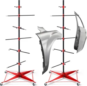 70.87" Panel Tree Paint Stand Panel Holder Adjustable Center Post Hang with 4 Wheels Steel Powder Coated Painting Car Repair Holder Rack for Automotive Doors Bumpers Fenders Hoods