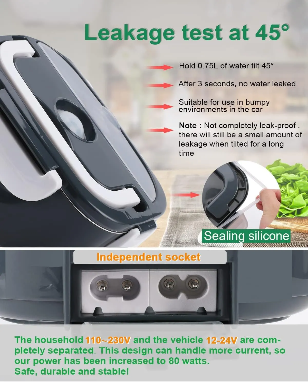 80W Faster Electric Lunch Box, Home Office Truck Car Food Warmer, Portable Food Heater with 304 Stainless Steel Container, Spoon & Fork and Carry Bag (Dark Grey)