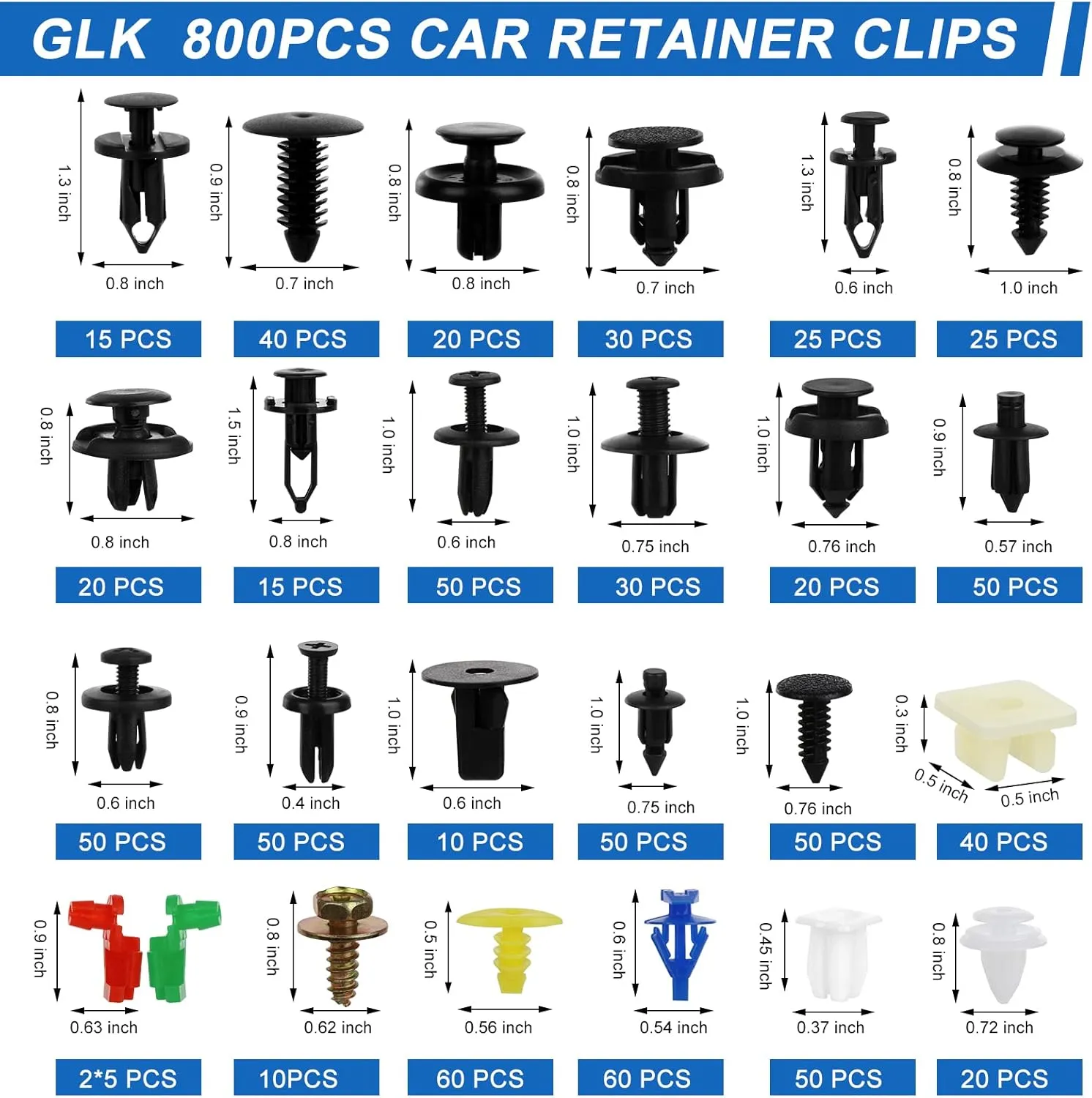835 PCS Car Push Retainer Clips and Plastic Fasteners Kit - 24 Sizes Nylon Bumper Fender Clips Plastic Rivets with Fasteners Removal Tool for Toyota GM Ford Honda Acura Chrysler Blue