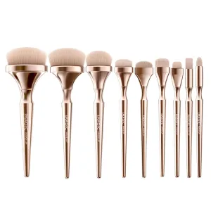 9Pcs Makeup Brushes Set Professional Blusher Liquid Blending Nose Stippling Brush Golden Cosmetic Kit