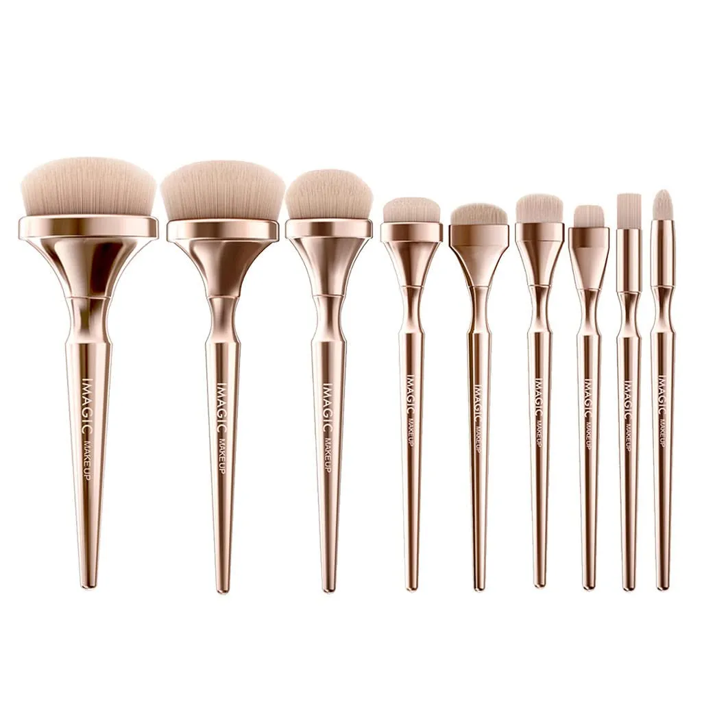 9Pcs Makeup Brushes Set Professional Blusher Liquid Blending Nose Stippling Brush Golden Cosmetic Kit