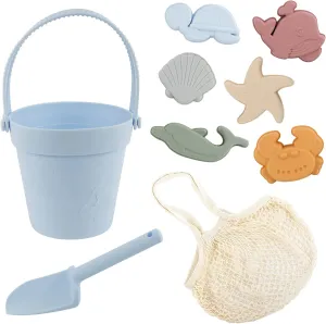 9Pcs Silicone Sand Toys for Baby with Portable Beach Bag - Kids Beach Set with Beach Toy Molds Shovel Bucket Set - Sand Toys Toddler Sandbox Toys for Kids Outdoor Summer Playset