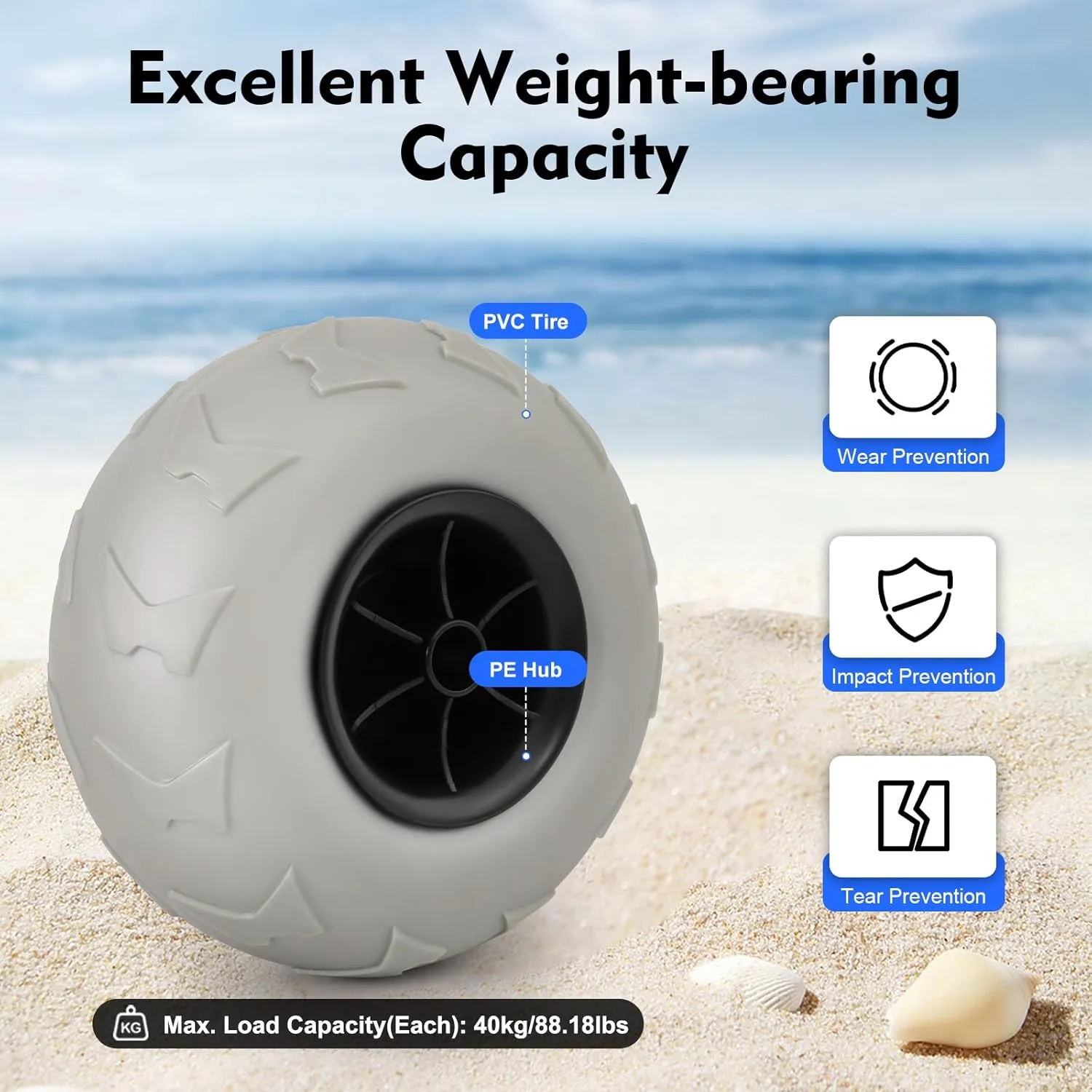 9" Balloon Wheels Beach Cart Tires, Replacement Balloon Wheel Beach Sand Tires for Kayak Dolly Canoe Carts Buggy Wagon, Big Sand Wheel Beachs Buggy Inflatable Wheels, 2-Pack