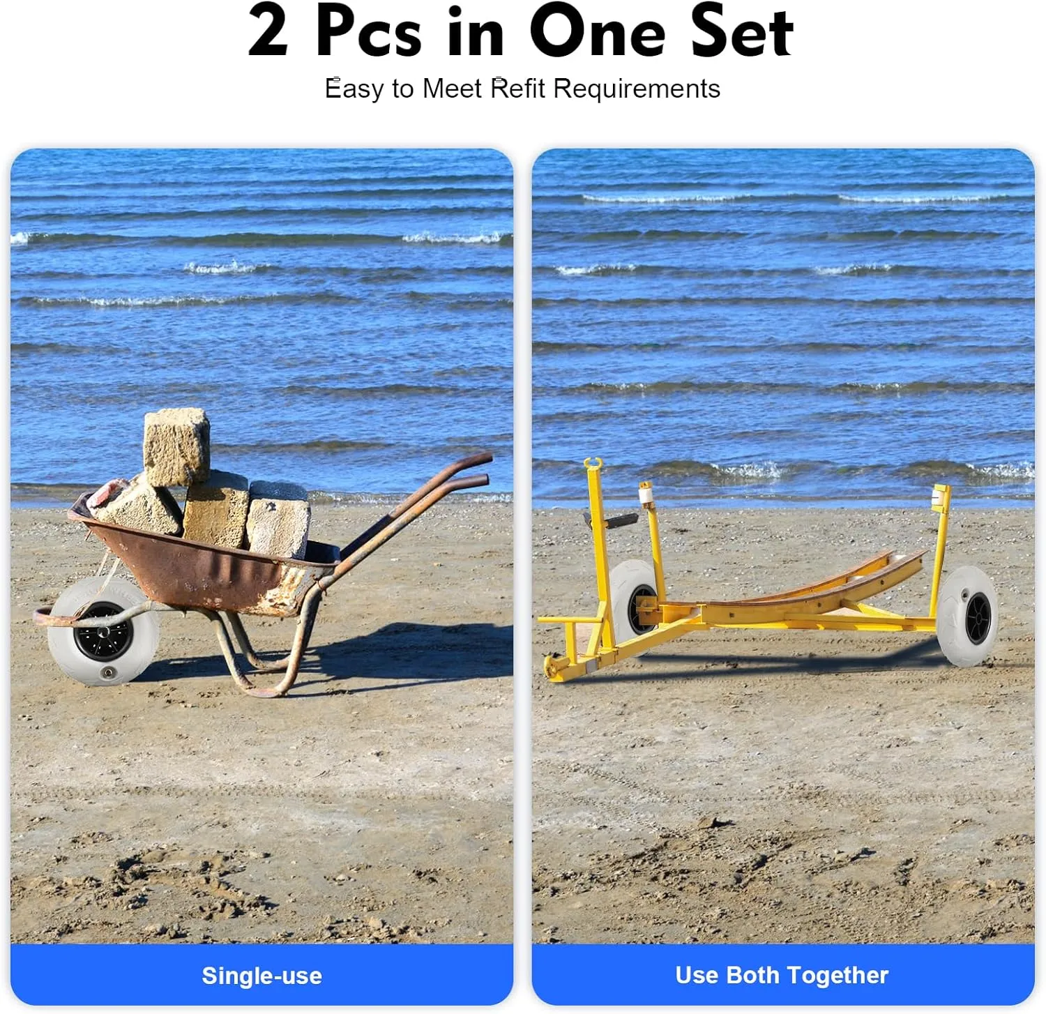9" Balloon Wheels Beach Cart Tires, Replacement Balloon Wheel Beach Sand Tires for Kayak Dolly Canoe Carts Buggy Wagon, Big Sand Wheel Beachs Buggy Inflatable Wheels, 2-Pack