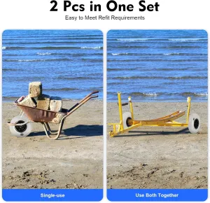 9" Balloon Wheels Beach Cart Tires, Replacement Balloon Wheel Beach Sand Tires for Kayak Dolly Canoe Carts Buggy Wagon, Big Sand Wheel Beachs Buggy Inflatable Wheels, 2-Pack