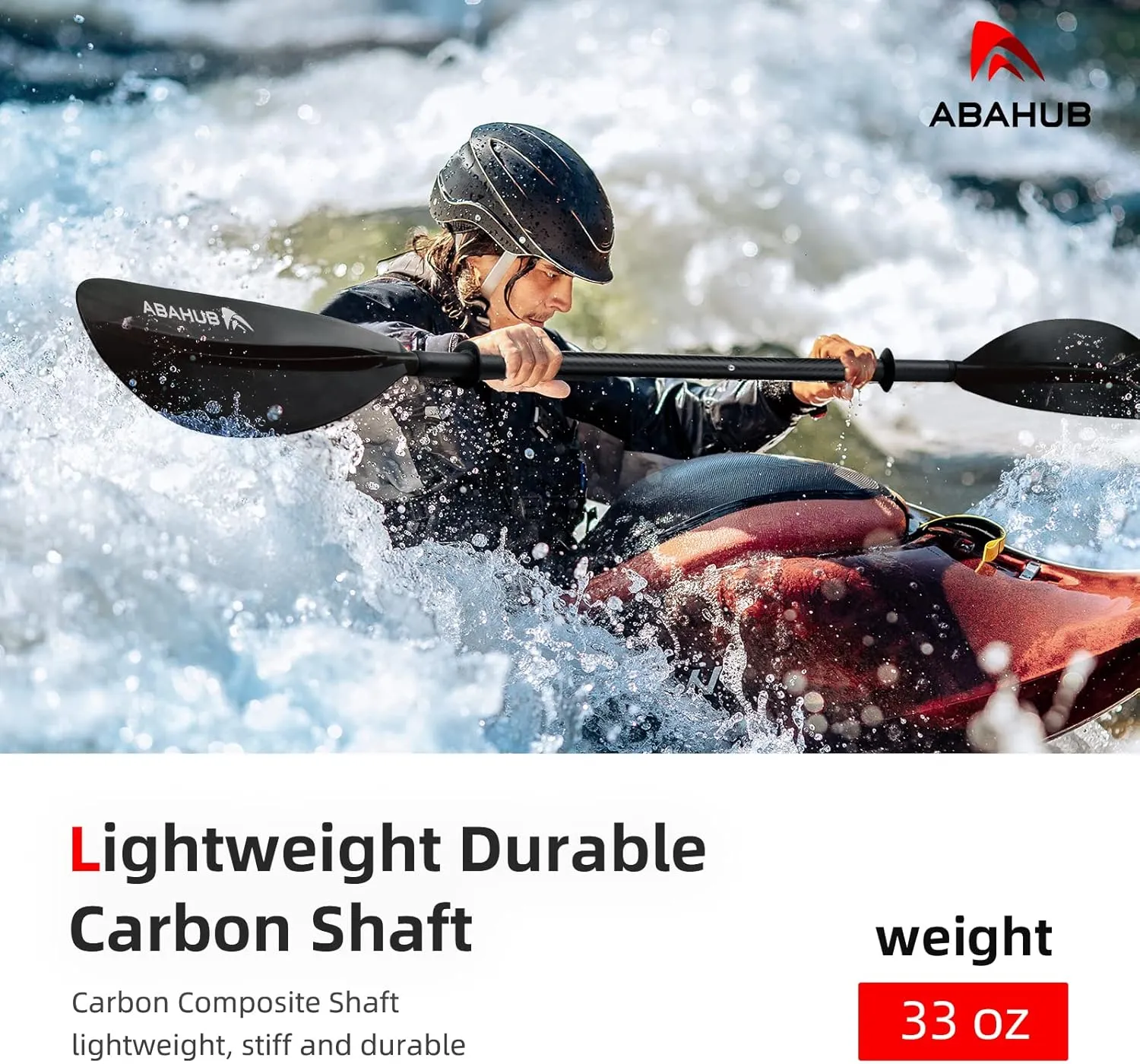 Abahub 1 x Carbon Kayak Paddles, 90.5 Inches Kayaking Oars for Boating, Canoeing with Free Paddle Leash, Carbon Fiber Shaft Black/Blue/Green/Orange/Yellow/White/Red Plastic Blades