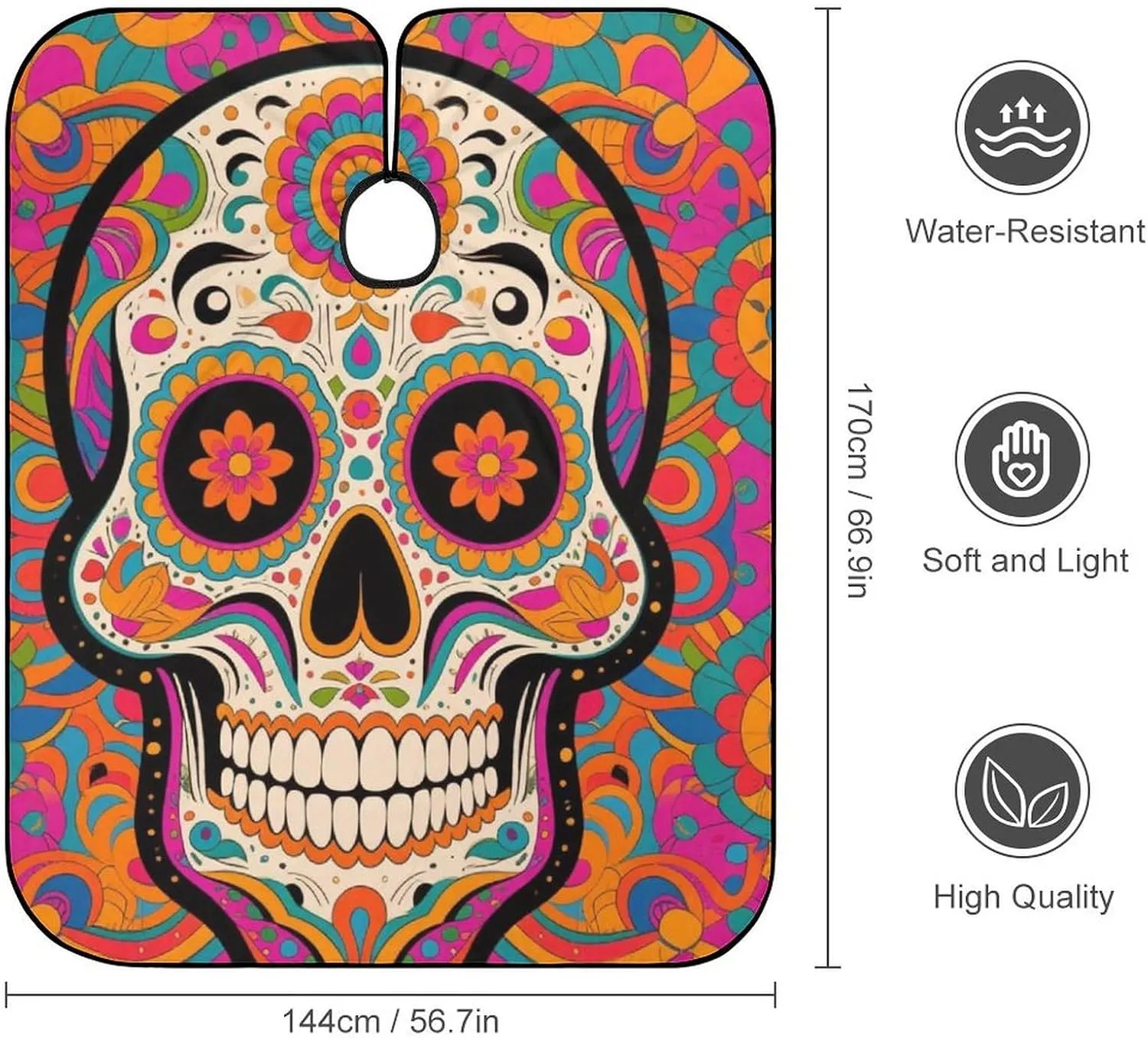 Adjustable Barber Styling Cape - Mexican Sugar Skull Flower Art Haircut Apron Hairdressing Gown Cover for Hairdressers