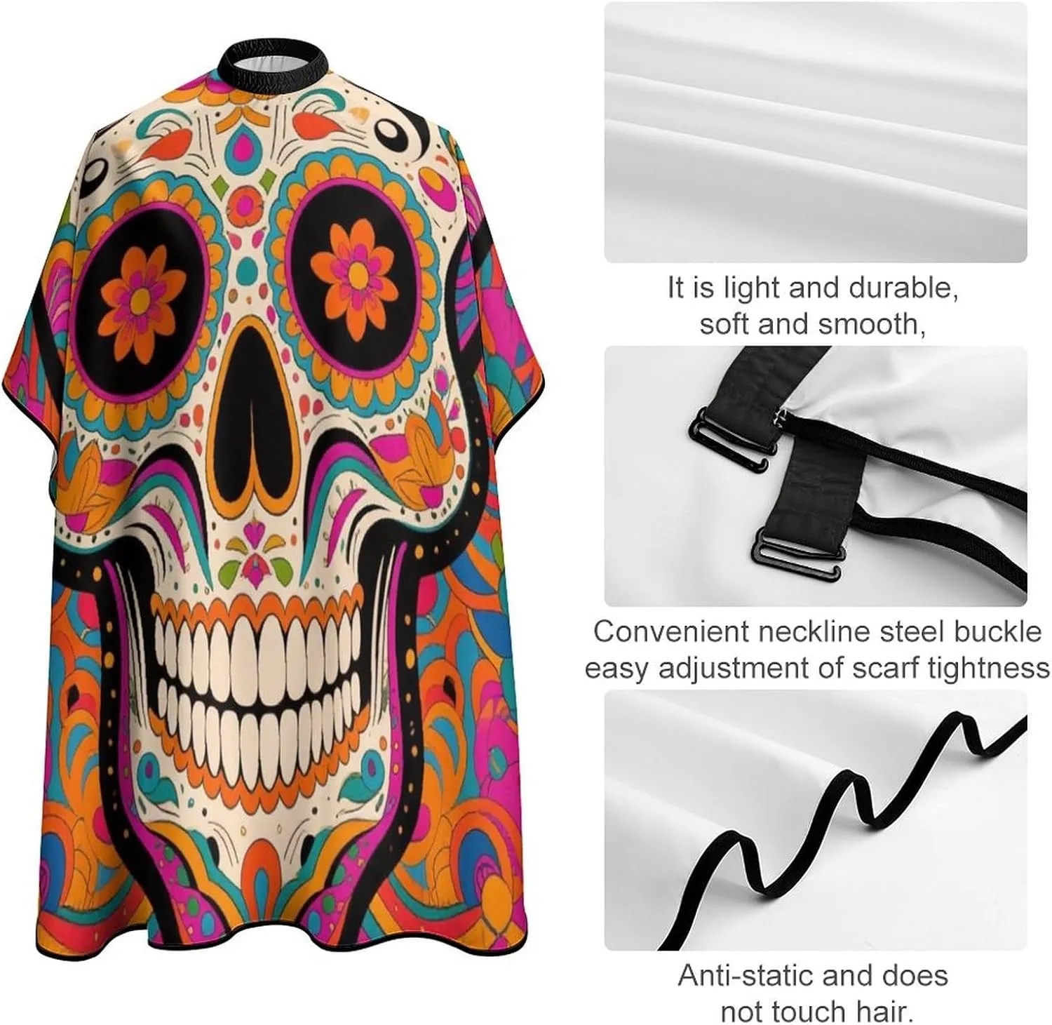 Adjustable Barber Styling Cape - Mexican Sugar Skull Flower Art Haircut Apron Hairdressing Gown Cover for Hairdressers