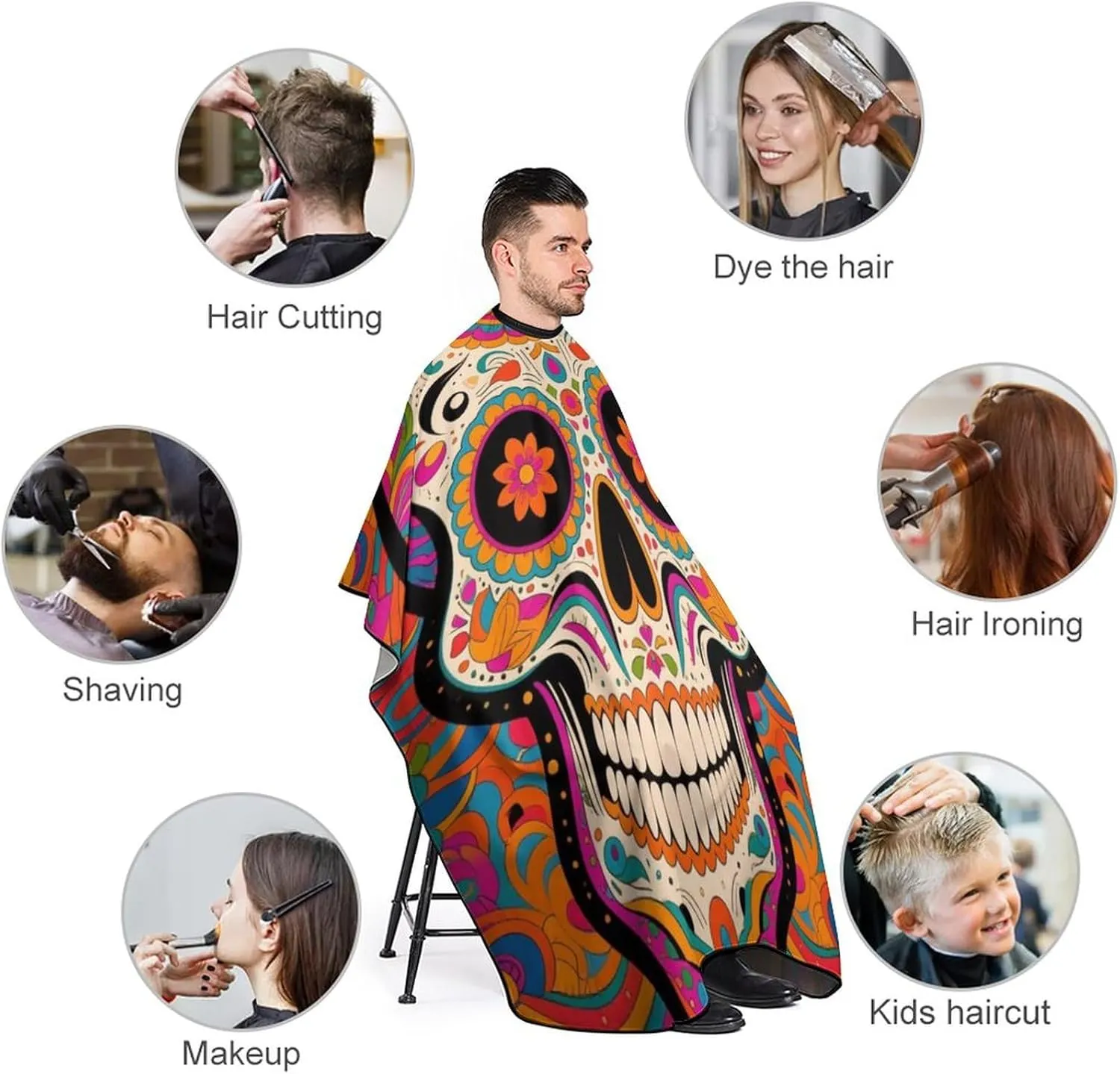 Adjustable Barber Styling Cape - Mexican Sugar Skull Flower Art Haircut Apron Hairdressing Gown Cover for Hairdressers