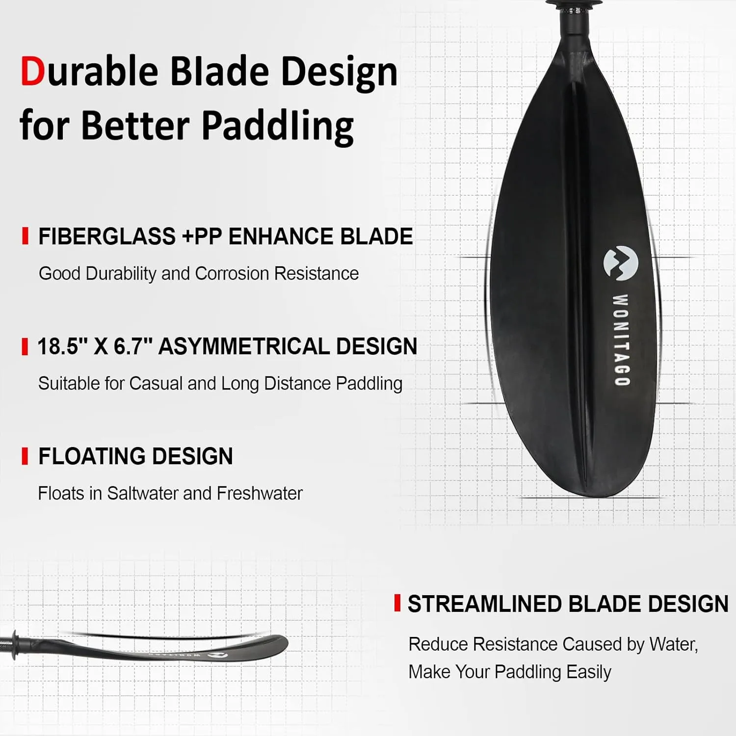 Adjustable Kayak Paddle with Carbon Shaft and PP Blade Available in 220-230/220-240/230-250cm Floating Lightweight Kayak Oars with Original Pattern