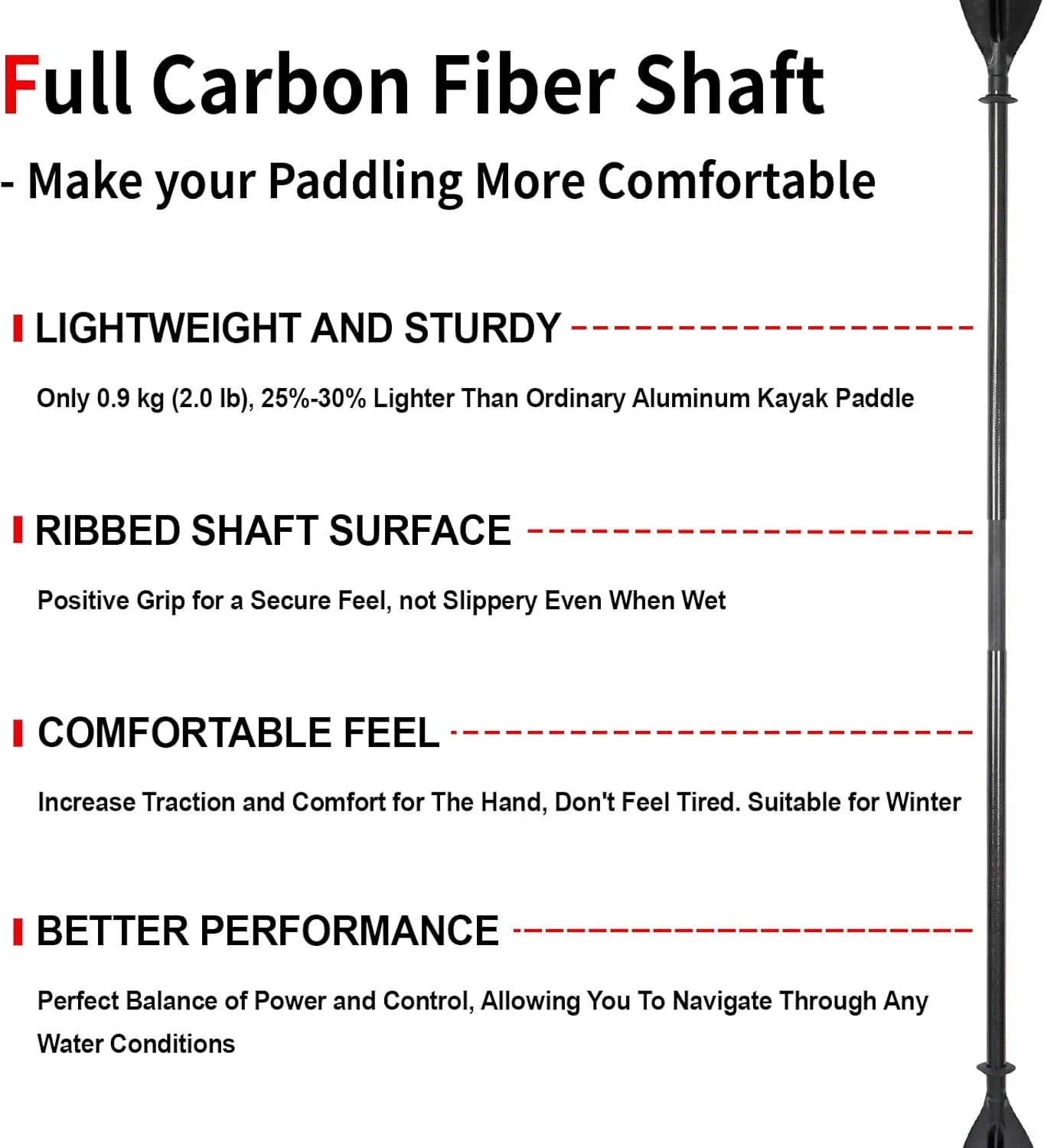 Adjustable Kayak Paddle with Carbon Shaft and PP Blade Available in 220-230/220-240/230-250cm Floating Lightweight Kayak Oars with Original Pattern