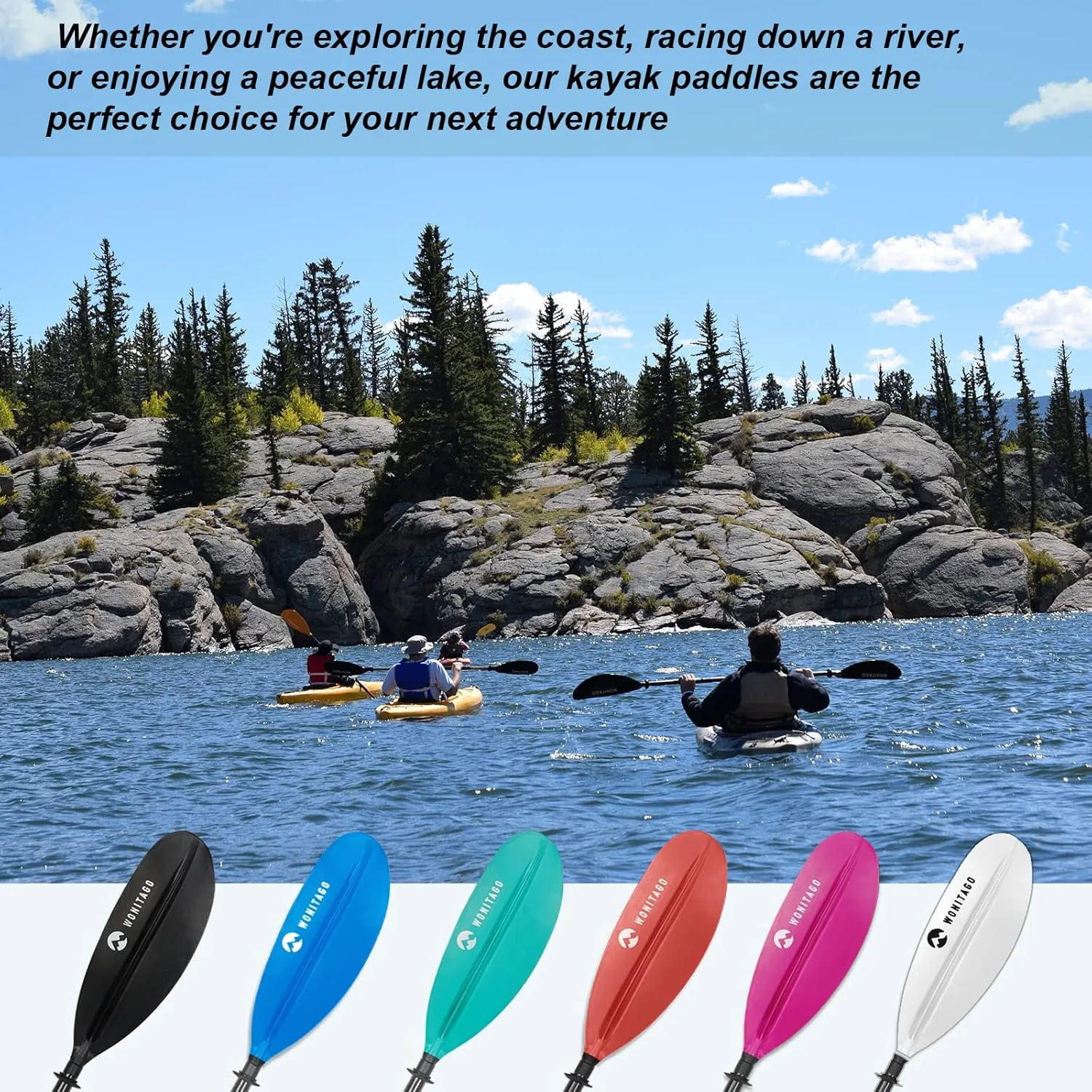 Adjustable Kayak Paddle with Carbon Shaft and PP Blade Available in 220-230/220-240/230-250cm Floating Lightweight Kayak Oars with Original Pattern