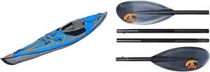 Advanced Elements AdvancedFrame® Expedition Elite Inflatable Kayak with Bag - AE1009-XE Touring Kayak with Dropstitch Floor - 13' - 42 lbs - Blue & Advanced Elements 4-Part Packlite Paddle