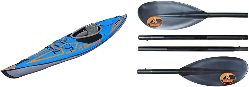 Advanced Elements AdvancedFrame® Expedition Elite Inflatable Kayak with Bag - AE1009-XE Touring Kayak with Dropstitch Floor - 13' - 42 lbs - Blue & Advanced Elements 4-Part Packlite Paddle
