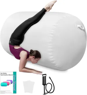 Air Roller Gymnastics Barrel, Air Track Tumbling Mat Equipment Inflatable Barrel Roller Back Handspring Trainer with Manual Pump for Yoga Cheerleading Home Gym Use