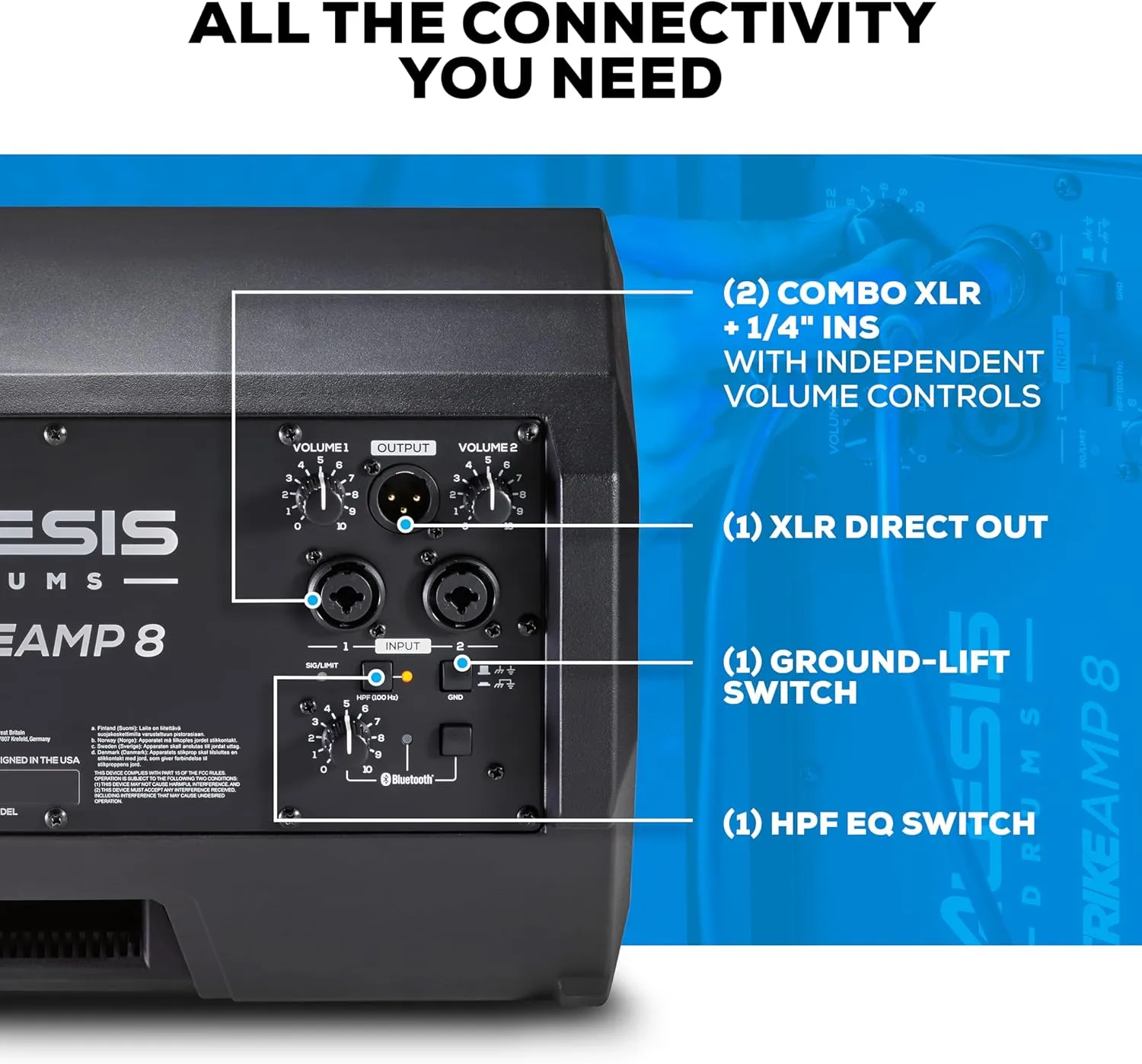 Alesis Strike Amp 8 MK2-2000W Drum Amp Speaker for Electric Drum Set with Bluetooth, 8" Woofer, HPF EQ and Ground-Lift Switch