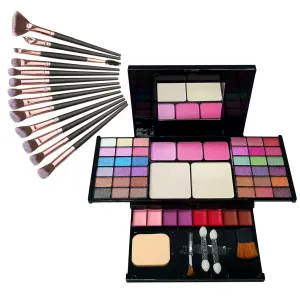 All-in-One Makeup Kit for Women Full Kit, 49 Colors Makeup Set Cosmetic Starter Beauty Include 12pcs Brush Set, Eyeshadow, Lip Gloss, Blusher, Contour Powder, Mirror, Easy to Carry