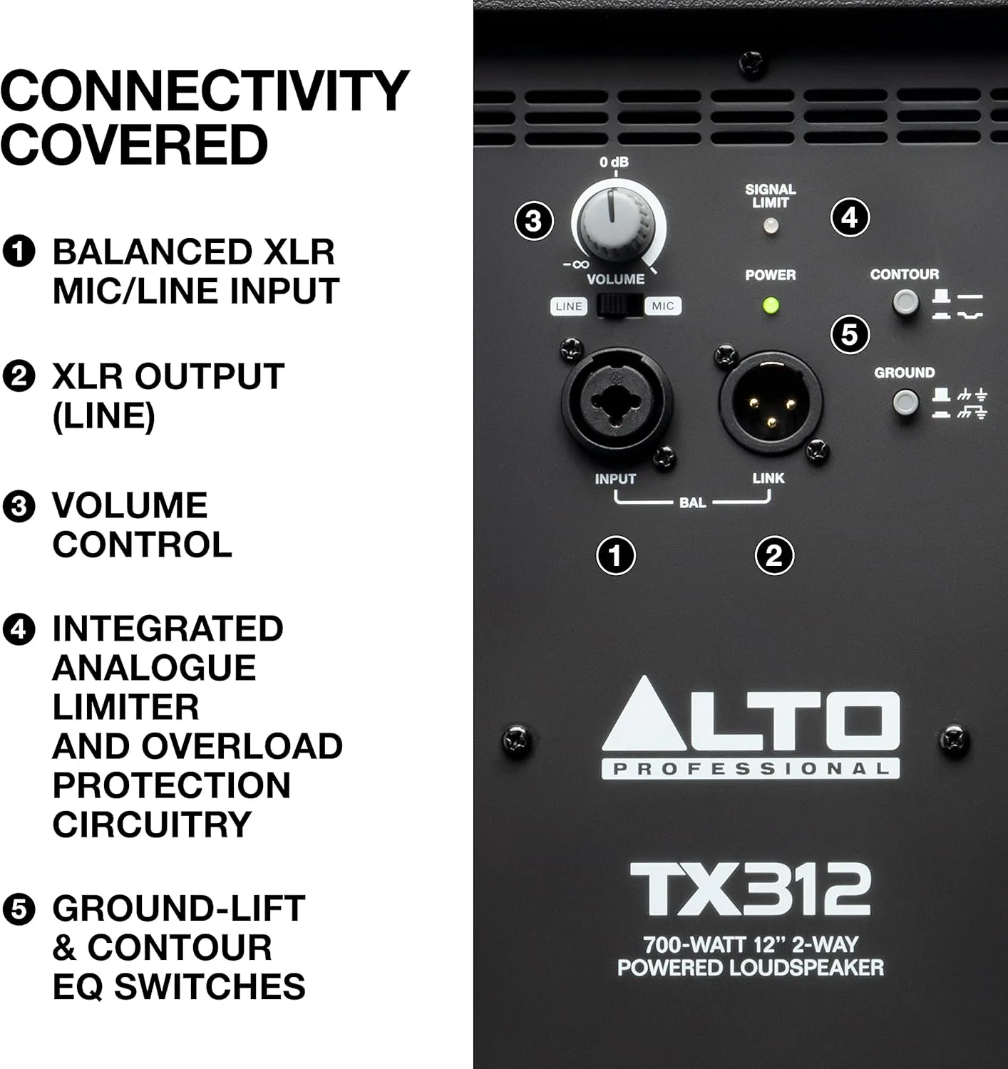 ALTO TX312 - 700W Powered DJ Speakers, PA System with 12" 2 Way, Signal Limiting and Switchable Mic Line Preamp and XLR In/Out