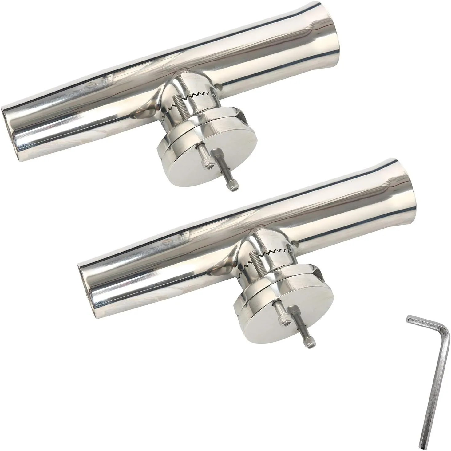 Amarine Made 2Pcs Fishing Rod Holder, Stainless Tournament Style Clamp on Rod Holder, Rail Mount Fishing Pole Holder for Rails 1-1/4" to 2"