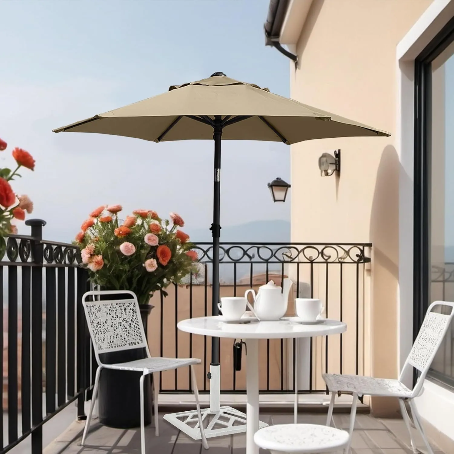 AMMSUN 5.8ft Patio Umbrella Outdoor Table Umbrellas with Push Button Tilt, UPF50  Premium Steel Pole and Ribs for Deck, Lawn, Garden, Backyard & Pool (Tan)