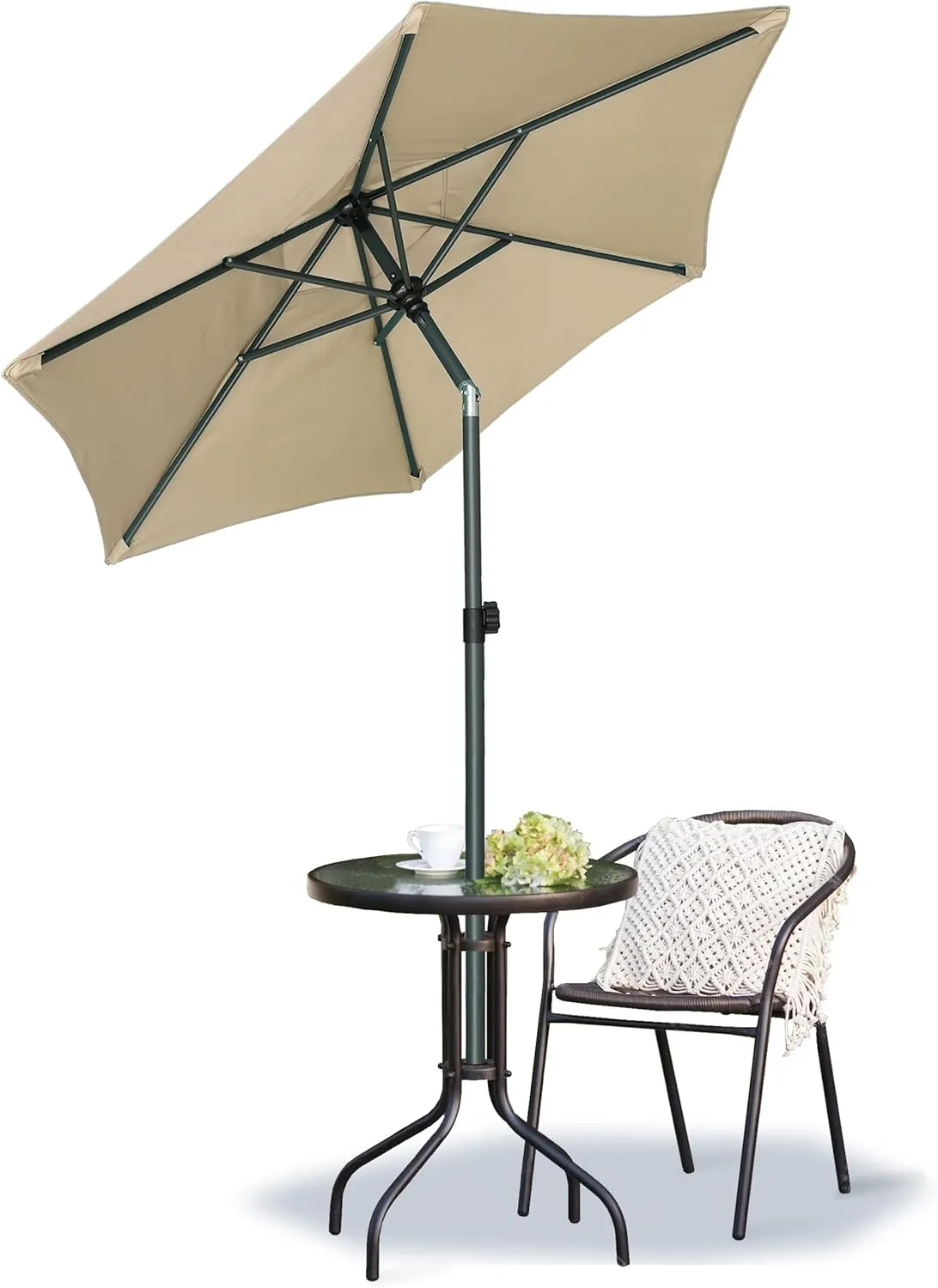 AMMSUN 5.8ft Patio Umbrella Outdoor Table Umbrellas with Push Button Tilt, UPF50  Premium Steel Pole and Ribs for Deck, Lawn, Garden, Backyard & Pool (Tan)
