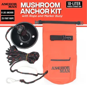 Anchor-Man Folding Kayak Complete Anchor Kit, Stainless Steel Shackles, Mushroom Anchor with 25 Feet Rope, Jet Ski Anchor Kit, Galvanized Navy Anchor Canoe Small Boat Anchor for Fishing