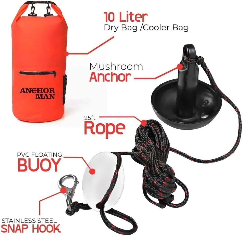 Anchor-Man Folding Kayak Complete Anchor Kit, Stainless Steel Shackles, Mushroom Anchor with 25 Feet Rope, Jet Ski Anchor Kit, Galvanized Navy Anchor Canoe Small Boat Anchor for Fishing