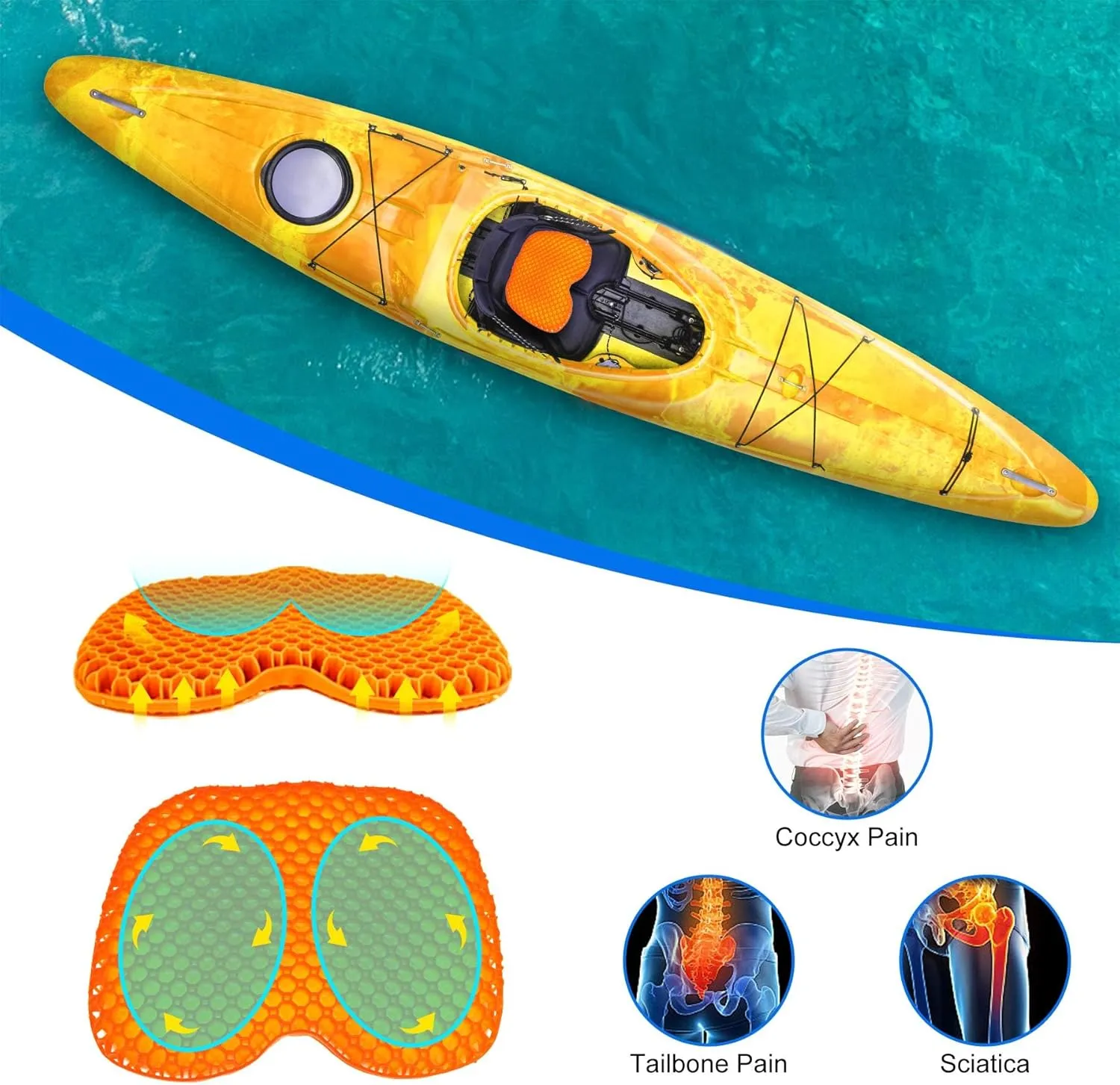 Anti Slip Kayak Gel Seat Cushion Thick Waterproof Egg Seat Cushion Kayak Seat Pad with Non-Slip Cover for Sit in Kayak Inflatable Kayak Canoe & Boat Kayak Accessories for Fishing Kayak