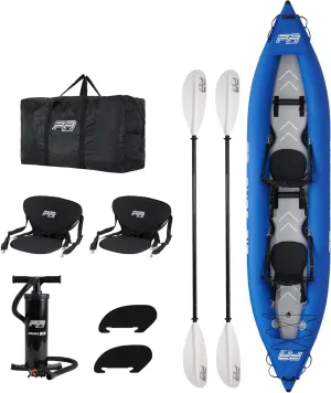 Aqua Marina: Pure Air Kayak Set - Blue - Inflatable, 2 Person Seater, 13'6" x 31", Adjustable Paddles, Highback Seats, Carry/Storage Bag, Hand Pump