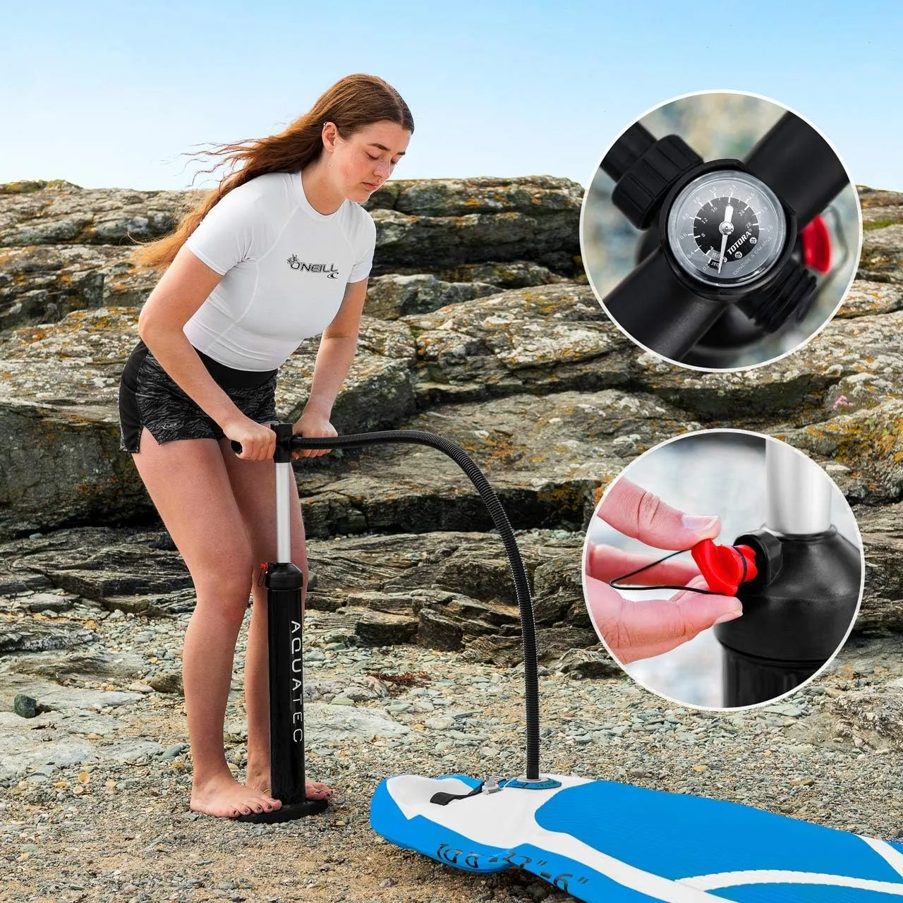 AQUATEC Dual & Triple-Action Pumps - Hand Pump for Inflatable Paddle Boards | Airflow on Upstroke & Downstroke | SUP Board Pump with Pressure Gauge | Inflatable Boat Pump